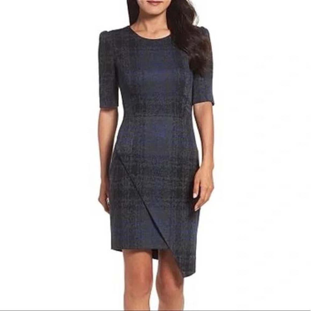Betsey Johnson NWT Plaid Sheath Dress Blue Gray Short Sleeve size 6